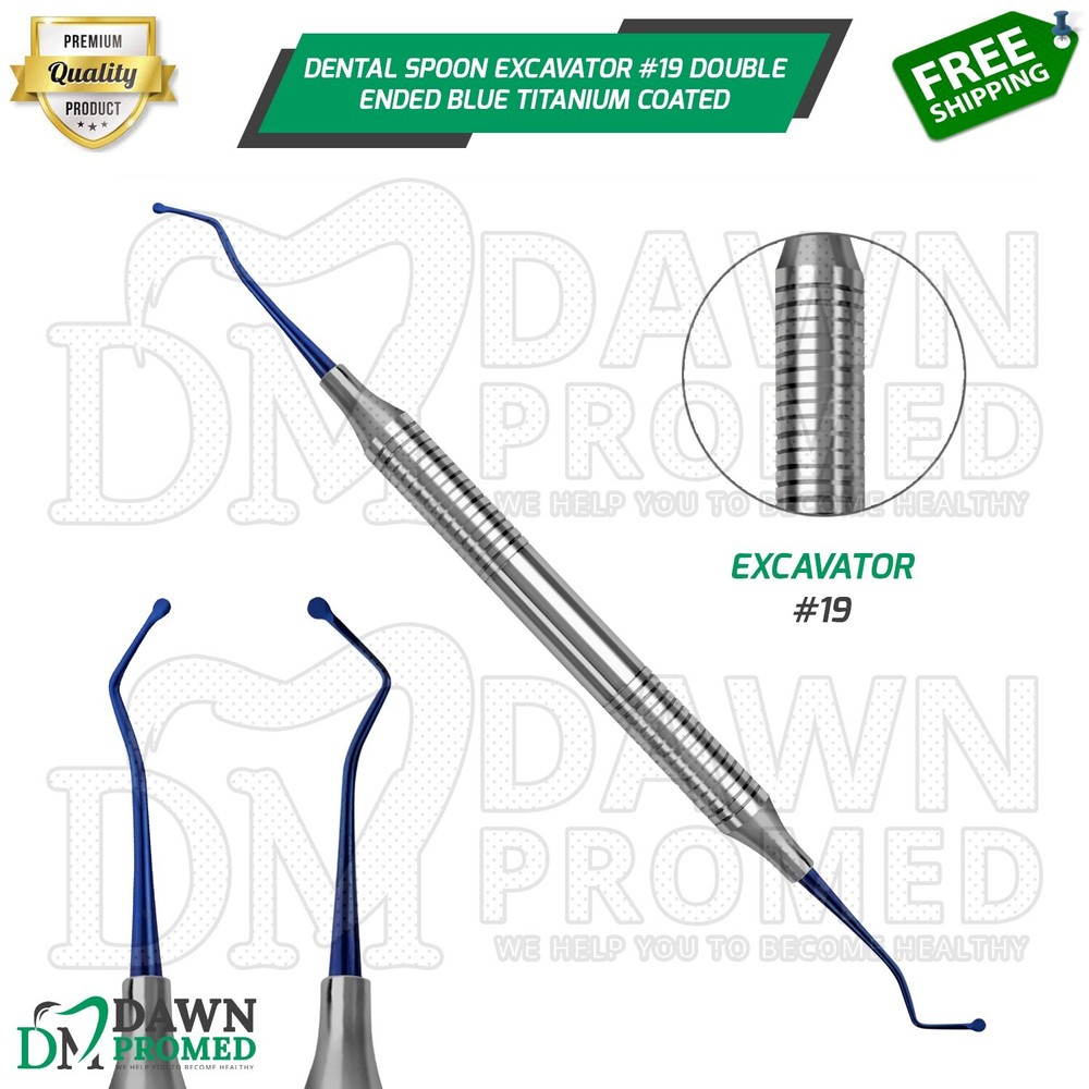 Dental Spoon Excavator #19 Double Ended Blue Titanium Coated Instrument German G
