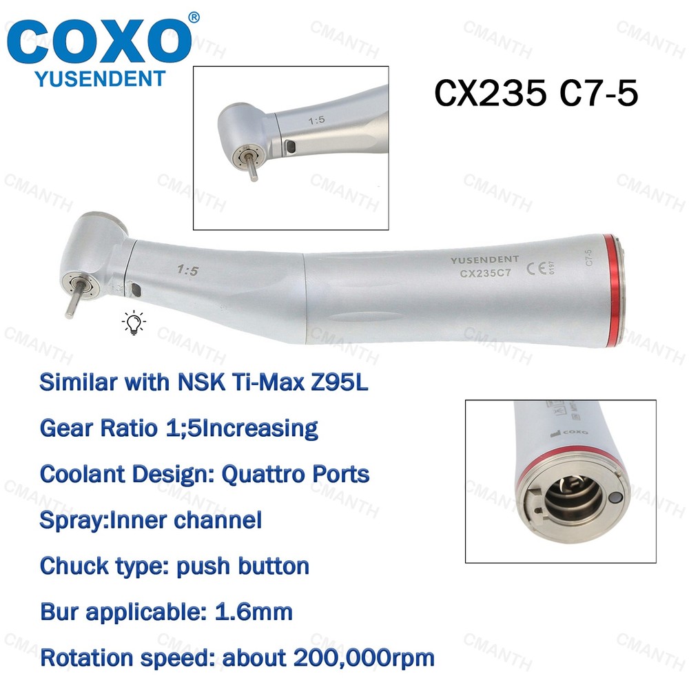 US COXO Dental 1:5 Increase Speed Handpiece Fiber Optic Low Speed Turbine Rotor