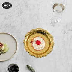 6PCS Vintage Snack Plates 10cm/3.94in Round Restaurant Serving Trays Set Gold