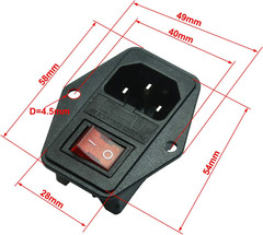 10A 250V Power Socket Inlet Module Plug Switch 10A Fuse with Wiring，Iec320 C14 P