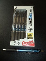 12 PENTEL EnerGel PRO BLUE FRAUD & WATER PROOF INK Gel Pens 0.7 mm BLACK barrel