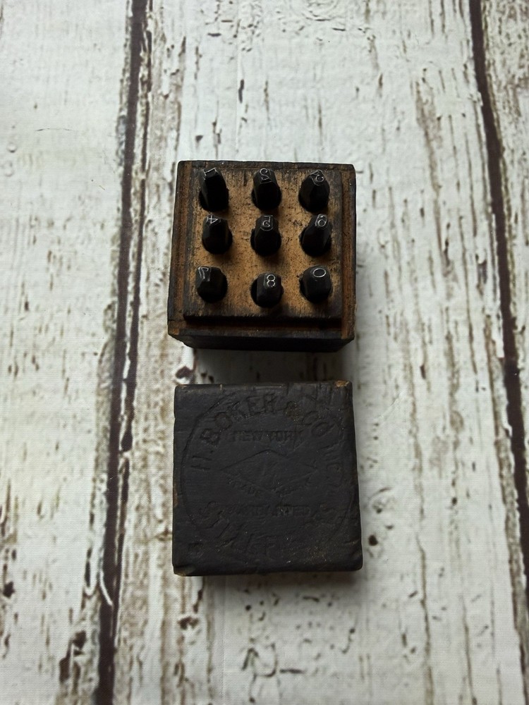 Antique Steel Figures Numbers Stampers Set 0-8 H. Boker & Co Complete 9 Piece