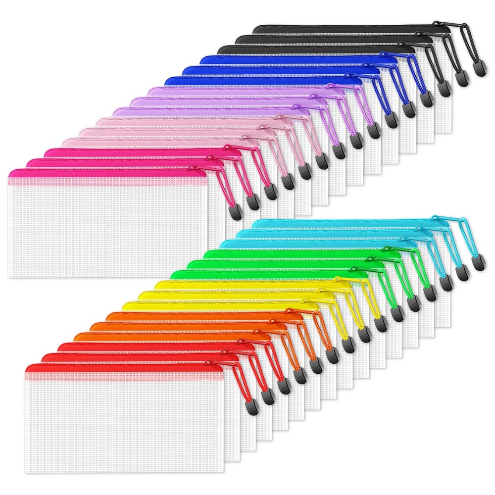Mesh Zipper Pouch 4.6×9.2in (10 Colors, 30 Packs), Mesh Bags with Zipper for …