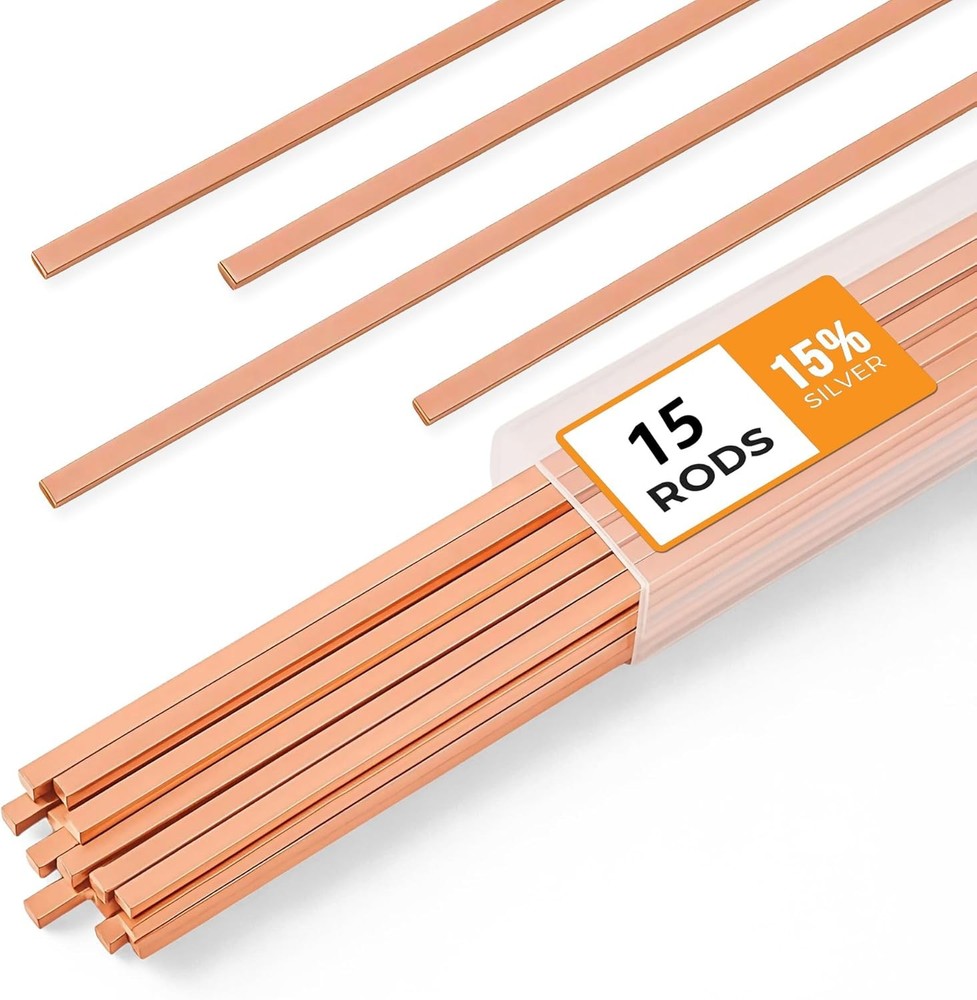 15pcs Brazing Rods AWS BCuP-5 15% Silver Solder Phos Copper Brazing Alloy Flat W