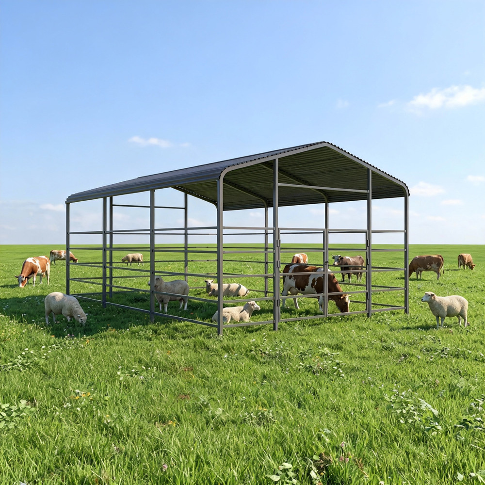 13x20ft Galvanized Metal Livestock Shelter Heavy-Duty Cattle Barn Animal Shade