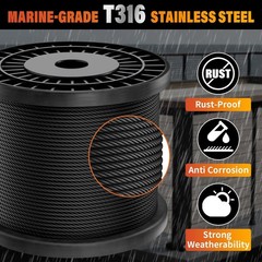 CELYND Black Stainless Steel Cable 200FT 1/8″ T316 Wire Rope