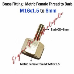 Metric Female Thread M16 M16x1.5 Barb 6mm 1/4″ in Adapter Hose Fitting Connector