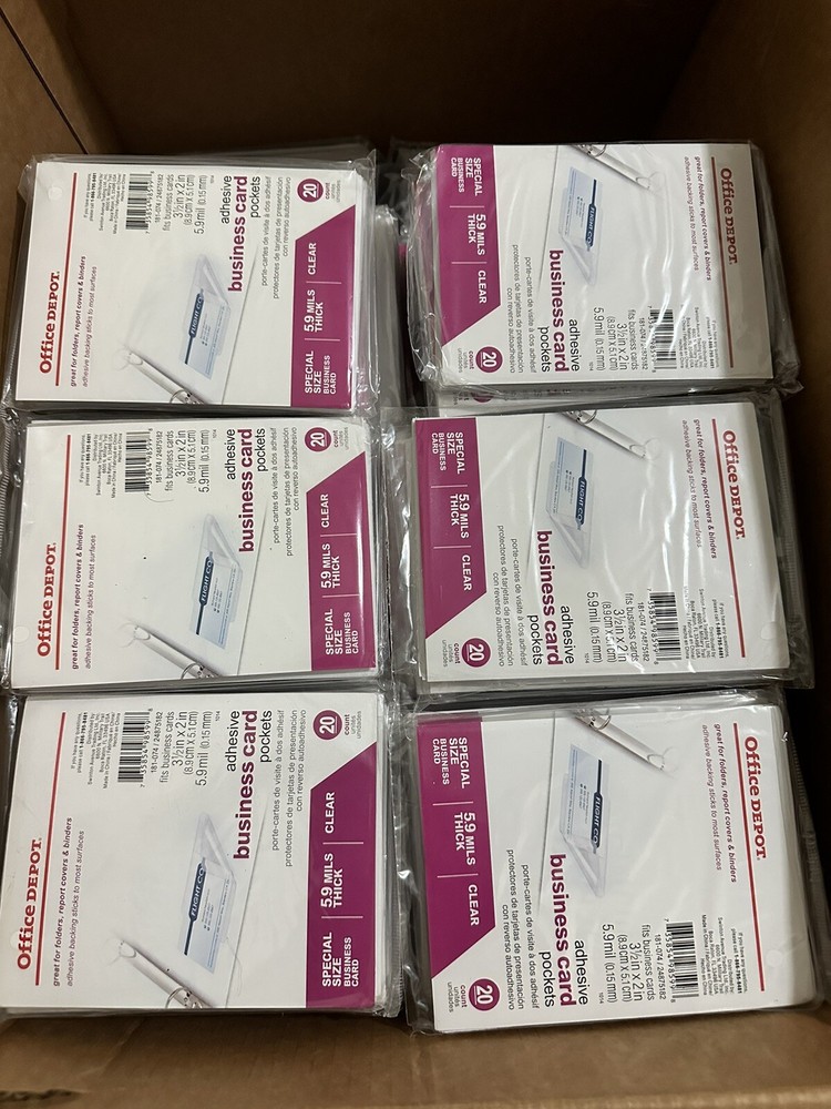 Lot Of 10 Packs., Business Card Size Pockets. Clear And Adhesive. 200ct
