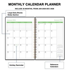 Monthly Planner 2026-2028, 3 Year 5.7” X 8.5”, Black(JAN2026-DEC2028)