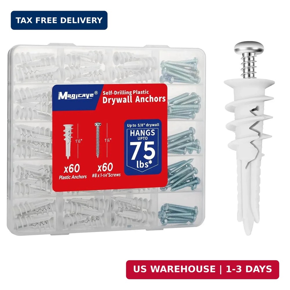 Self Drilling Drywall Anchors with Screws Kit 120 Pcs, No Pre Drill Required ..