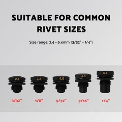S&F STEAD & FAST Rivet Gun Retention Nose Pieces 5Pack, 3/32″, 1/8″, 5/32″, 3…