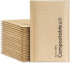 4×8 100% Biodegradable Bubble Mailers,25 Count Kraft Brown Compostable Padded…