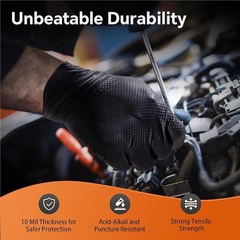 Multifunctional Nitrile Disposable Gloves 8 Mil Raised Diamond Texture BLACK