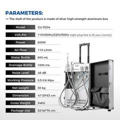 Portable Mobile Dental Delivery Unit Air Compressor Syringe Suction 4 Hole USA