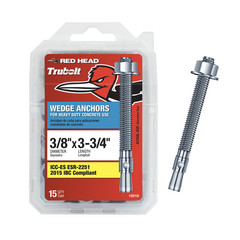 Red Head TruBolt® 3/8 x 3-3/4 Inch Wedge Heavy-Duty Concrete Anchors, 15 PCS,