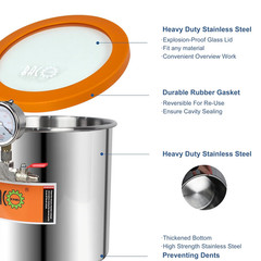 BACOENG 3 Gallon Tempered Glass Lid Vacuum Chamber, Stainless Steel Degassing