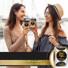 Thank You Labels for Gift Bags, 500 Gold Foil Stickers, 1.5 Inch, Black