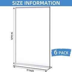 Shellwei 6 Pcs 11 X 14 Acrylic Sign Holder Clear Acrylic Picture Frame Vertical