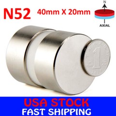N52 Large Neodymium Rare Earth Magnet Big Super Strong Huge Size 40mm*20mm