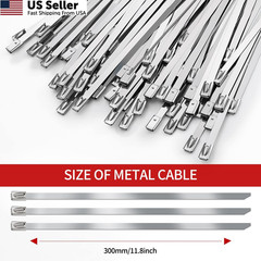Metal Zip Ties 11.8 inch 100pcs 11.8x 0.18 x 0.01 inches (L*W*T), Silver