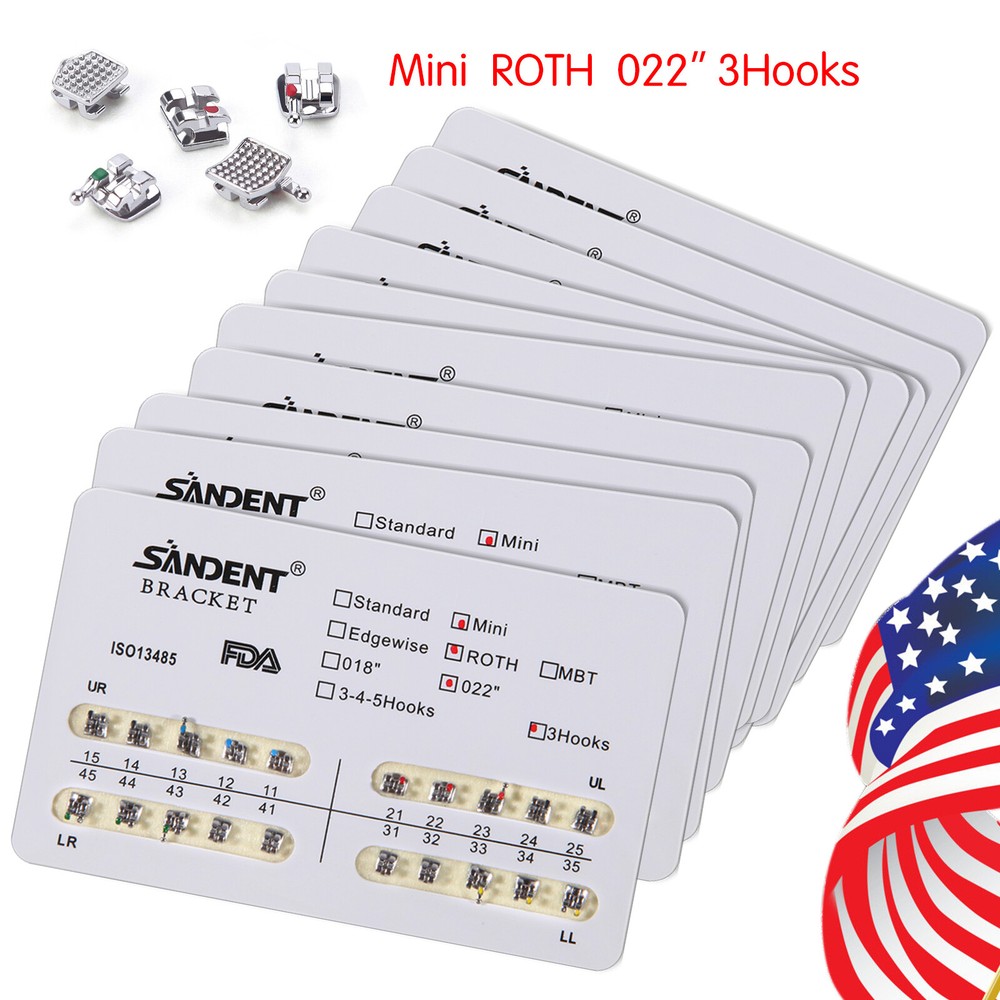 10-100 Packs Dental Brackets Brace Mini Roth.022 Slot 3Hooks Orthodontic SANDENT