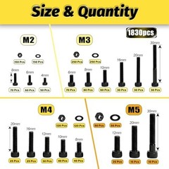Metric Socket Head Cap Screw Assortment Kit 1830 pcs Black Zinc Plated