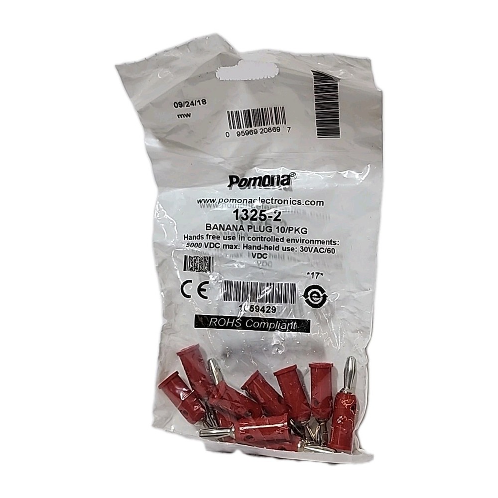 Pomona 1325-2 Solderless Stackable Banana Plug Red 10-Pack DIY Test Lead Connect