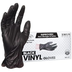 Black Disposable Vinyl Gloves, 2.75 Mil Palm, 3.9 Mil Fingers, X-Large, 100-Pack