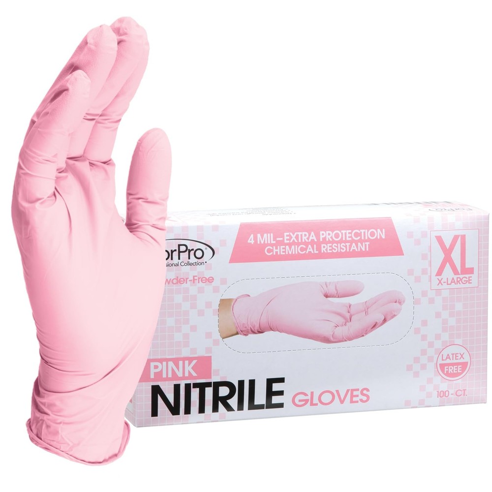 Large Pack of 100 Pink Nitrile Gloves Disposable Food Safe Chemical Resistant
