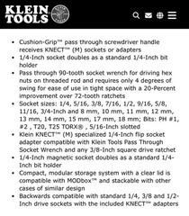 Klein Tools 65500KNECT Complete Impact Pass-Through Flip Socket Set 39-Piece NEW