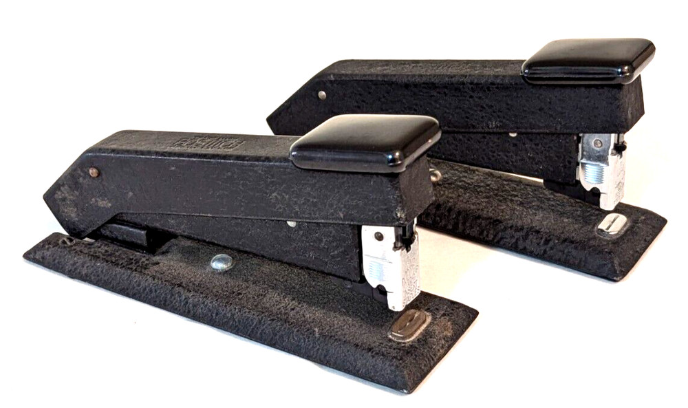 2 Vintage Bostitch Textured Black Metal Staplers Made in USA