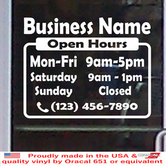 Custom Store Shop Name BUSINESS OPEN HOURS Vinyl Window Decal Sign Door BS026A