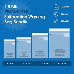 Poly Bag Bundle Combo Pack of 400-6X9, 8X10, 9X12, 11X14 Self Seal Clear Plas…