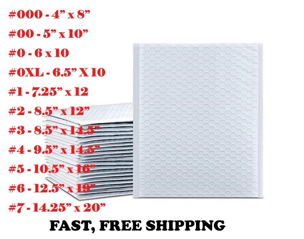 POLY BUBBLE MAILERS ENVELOPES PROTECTIVE PADDED BAGS PACKAGING SHIPPING MAILING