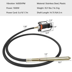 Concrete Vibrating Tool 1500W 16000VPM Portable Pencil Cement Vibrator Easy Use