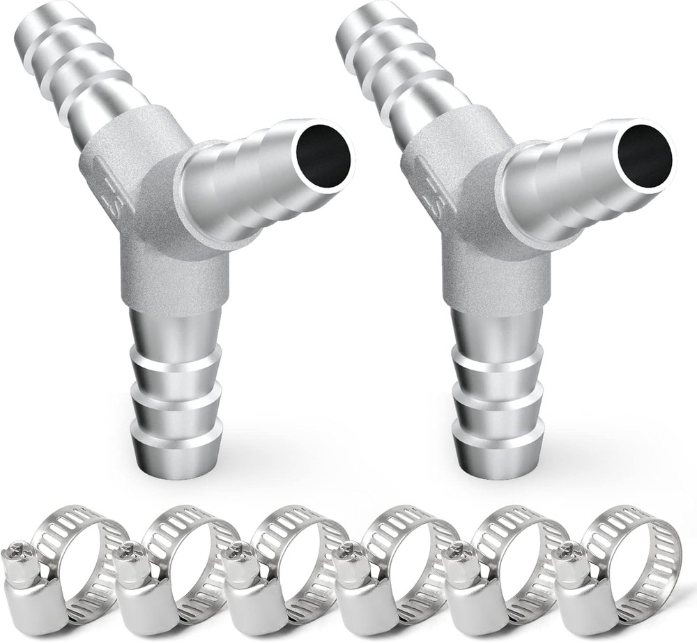 2PCS 304 Stainless Steel 3/8″ X 3/8″ X 3/8″ Hose Barb Fittings，3 Way Y Shape Joi