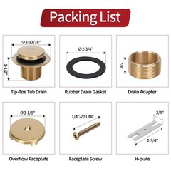Brushed Gold Tip Toe Tub Drain Trim Kit with One Hole Overflow