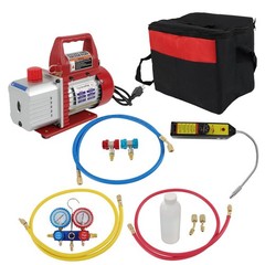 4CFM Rotary Vane Air Vacuum Pump HVAC 1/3HP A/C Refrigeration Kit Manifold Gauge