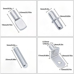 120pcs Shelf Pins Kit, 4 Styles Nickel Plated Shelf Support Pegs, Plated Shelf