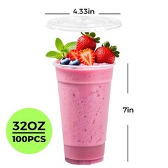 100 Sets 32 oz Clear Plastic Cups Lids Straws Iced Coffee Smoothies Juices