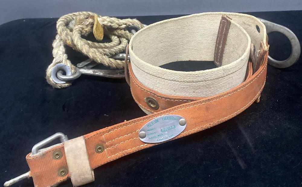 Klein Buhrke 5480 Lineman Climbing Leather Safety Belt With Rope Vintage 1976