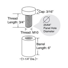 Stainless Steel Standoff 1-1/4 Inch Diameter x 6 Inch Barrel Length Brushed