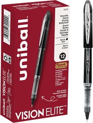 Uni-ball Vision Elite Rollerball Pens, Micro Point (0.5mm), Black, 12 Count
