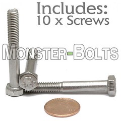 M6-1.0 x 45mm – Qty 10 – DIN 931 Hex Cap Bolt / Screw – Stainless Steel A2 (PT)