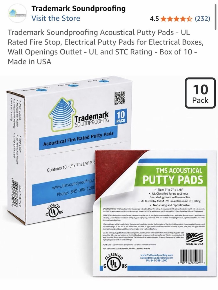 Trademark Soundproofing Acoustical Putty Pads – UL Rated Fire Stop, Electrical