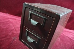 ** ANTIQUE GLOBE WOOD INDEX FILE CABINET TABLETOP RECIPE SCHOOL GENERAL STORE **