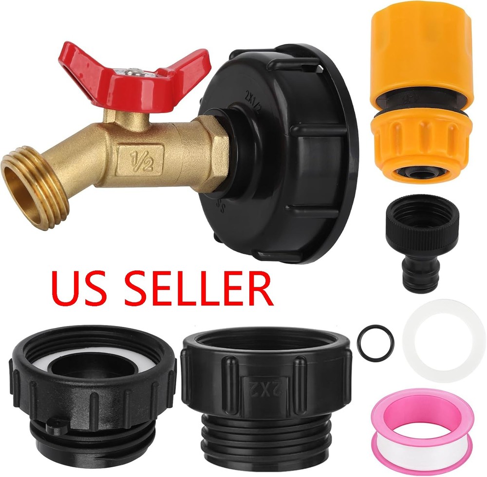 275-330 Gallon IBC Tote Adapter Brass Faucet 2″ Cam Lock to Garden Hose 3/4″