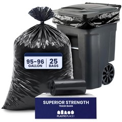Plasticplace 95-96 Gallon Garbage Can Liners Heavy Duty 1.5 Mil Black Trash