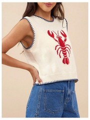 Verdusa Womens Lobster Crochet Tank Tops Sweater Vest Sleeveless Knit Tops