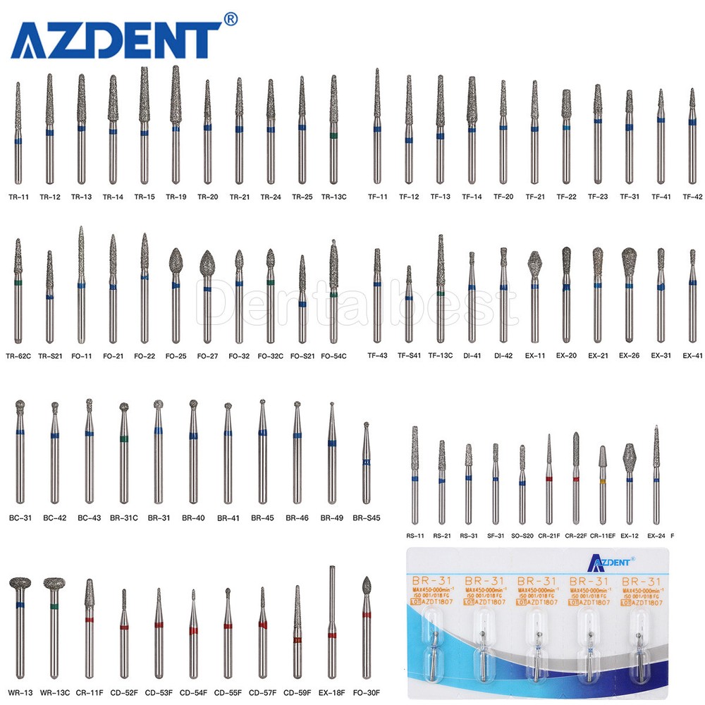 25pcs AZDENT Dental FG Diamond Burs For High Speed Handpiece Friction Grip